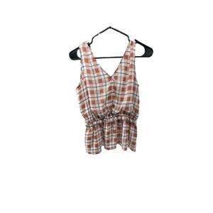 Ann Taylor Rust and White Plaid Sleeveless Peplum Top